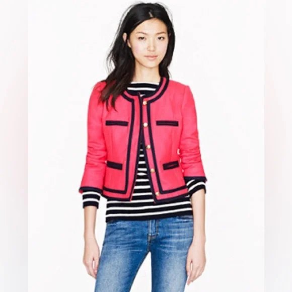 J. Crew Pink and Navy Trim Double Surged Wool Lady Jacket Size 2 - Picture 1 of 8